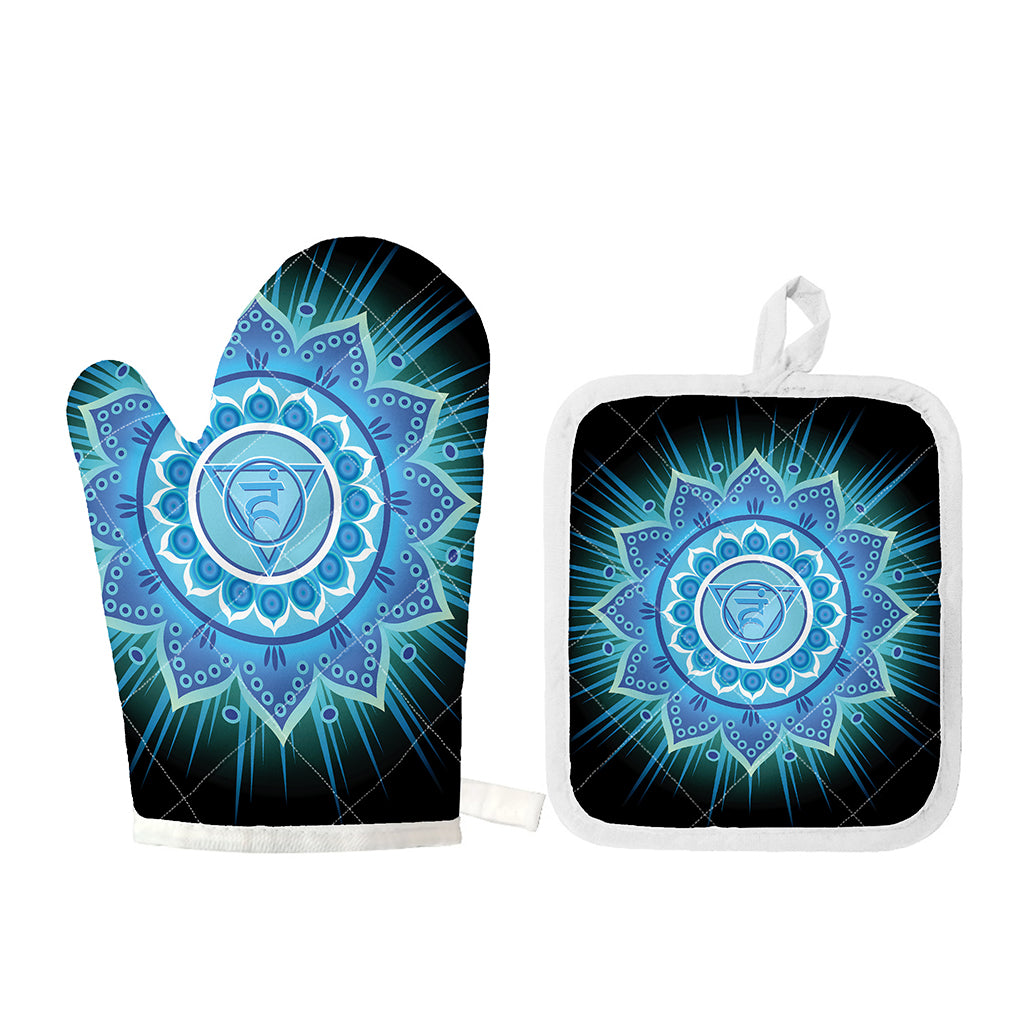 Vishuddha Chakra Mandala Print Oven Mitt And Pot Holder Set