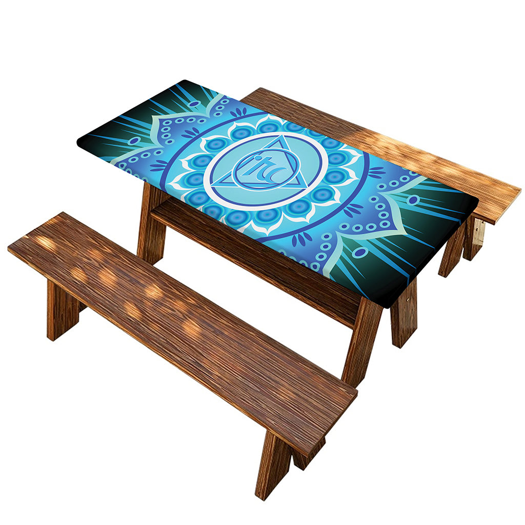Vishuddha Chakra Mandala Print Picnic Table Cover
