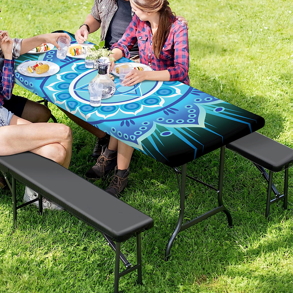 Vishuddha Chakra Mandala Print Picnic Table Cover