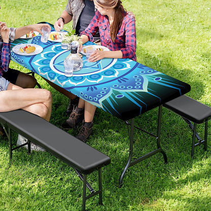 Vishuddha Chakra Mandala Print Picnic Table Cover