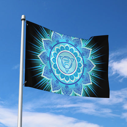 Vishuddha Chakra Mandala Print Polyester Flag