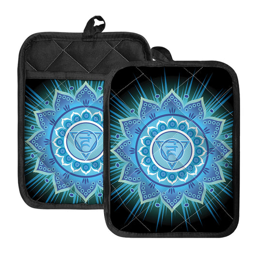 Vishuddha Chakra Mandala Print Pot Holders With Pocket