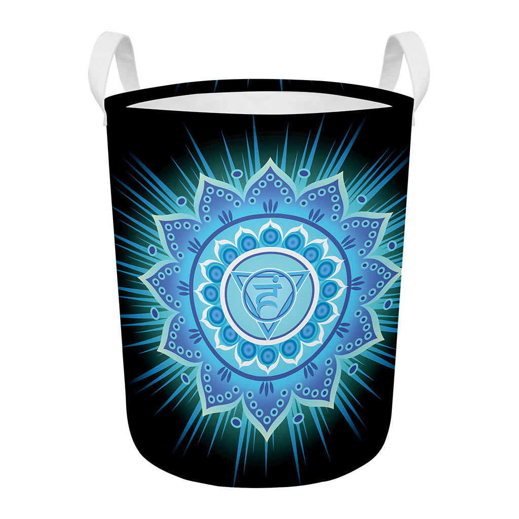 Vishuddha Chakra Mandala Print Round Laundry Basket