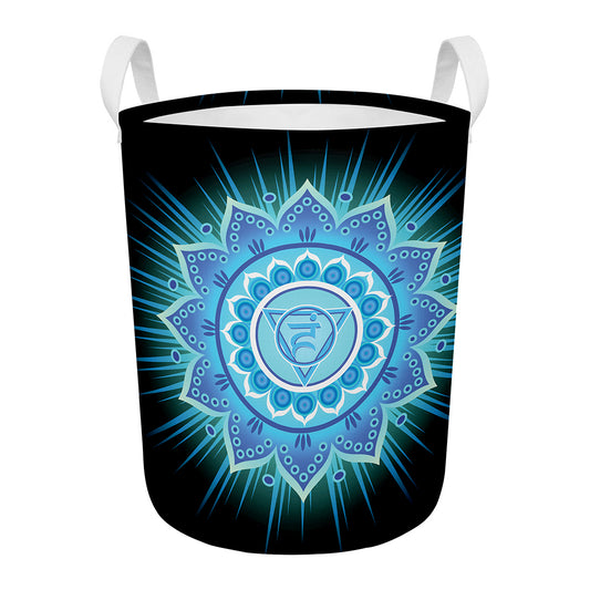 Vishuddha Chakra Mandala Print Round Laundry Basket