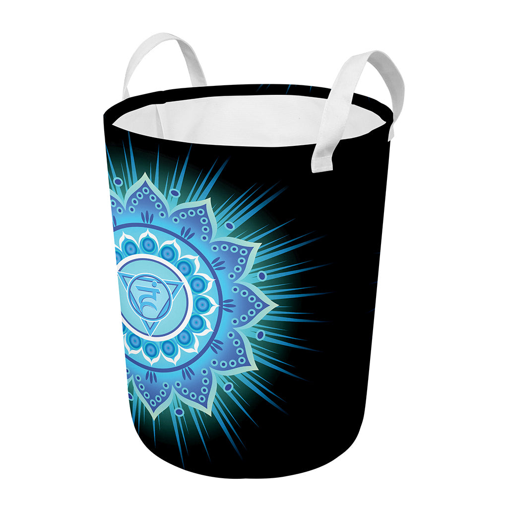 Vishuddha Chakra Mandala Print Round Laundry Basket