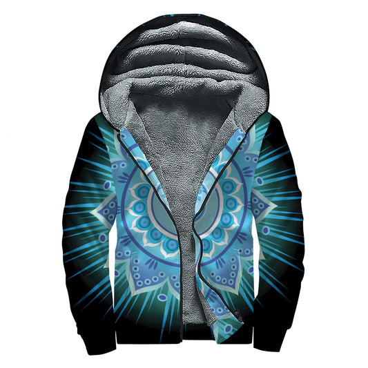 Vishuddha Chakra Mandala Print Sherpa Lined Zip Up Hoodie