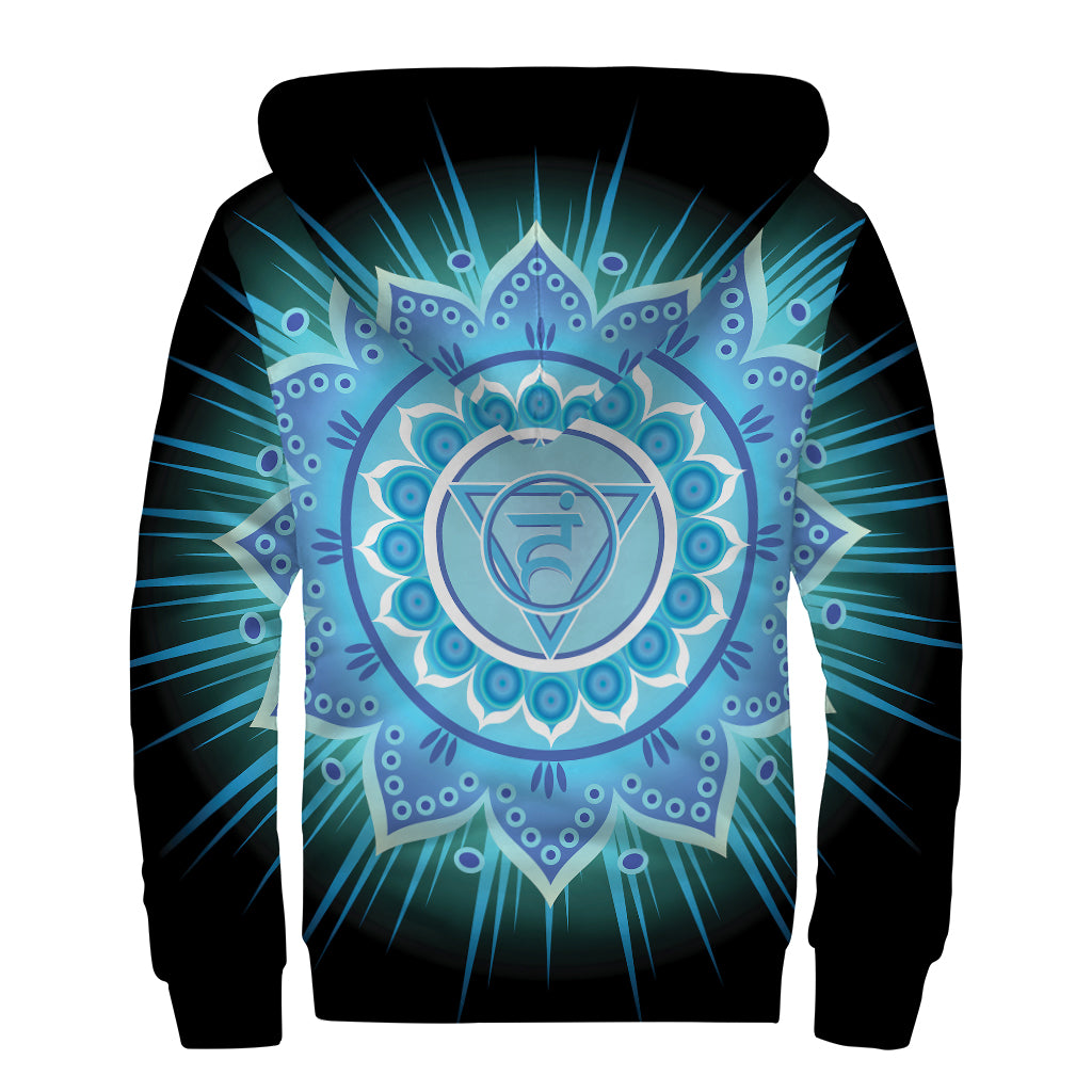 Vishuddha Chakra Mandala Print Sherpa Lined Zip Up Hoodie