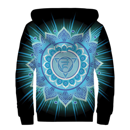 Vishuddha Chakra Mandala Print Sherpa Lined Zip Up Hoodie