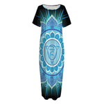 Vishuddha Chakra Mandala Print Short Sleeve Long Nightdress