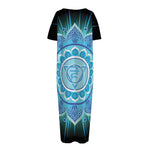 Vishuddha Chakra Mandala Print Short Sleeve Long Nightdress
