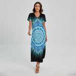 Vishuddha Chakra Mandala Print Short Sleeve Maxi Dress