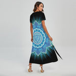 Vishuddha Chakra Mandala Print Short Sleeve Maxi Dress