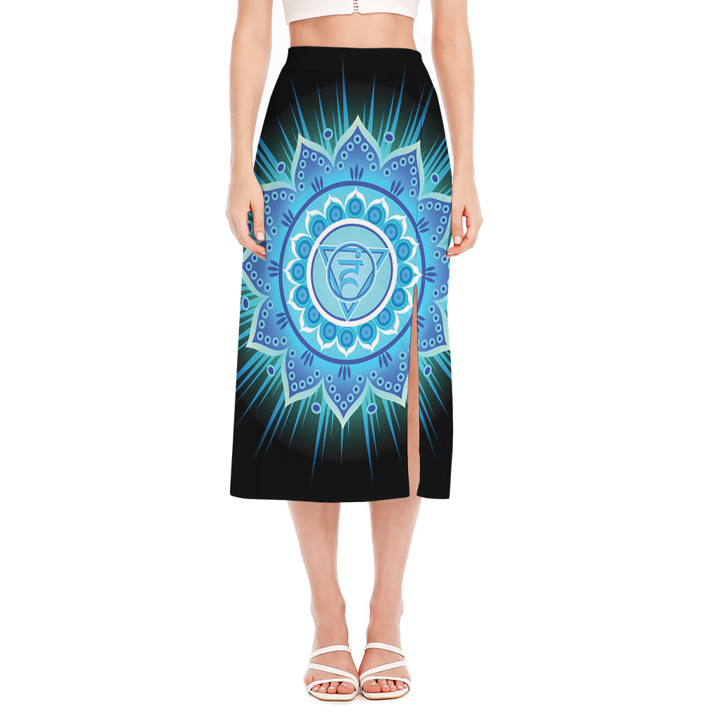 Vishuddha Chakra Mandala Print Side Slit Midi Skirt