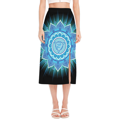 Vishuddha Chakra Mandala Print Side Slit Midi Skirt