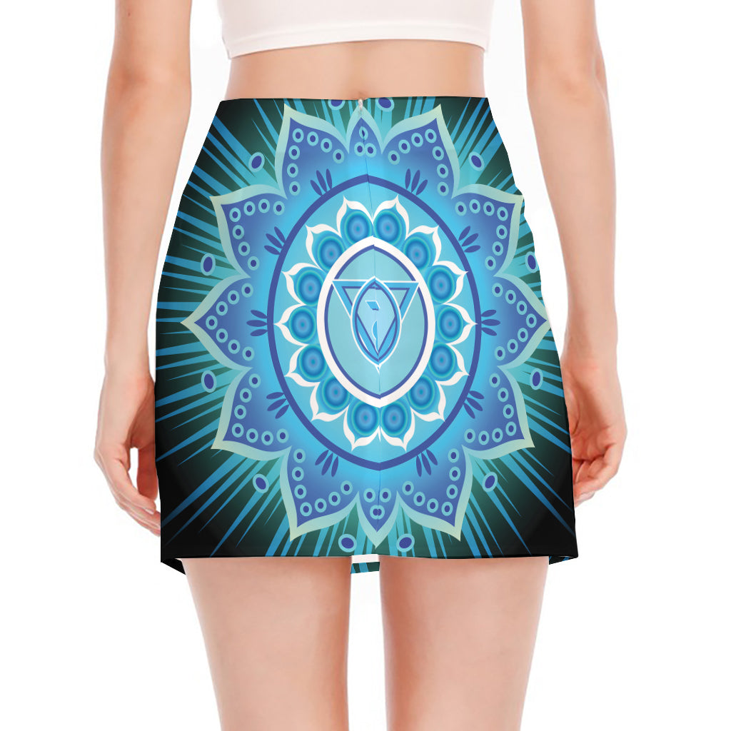 Vishuddha Chakra Mandala Print Side Slit Mini Skirt