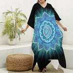 Vishuddha Chakra Mandala Print Silk V-Neck Kaftan Dress