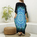 Vishuddha Chakra Mandala Print Silk V-Neck Kaftan Dress
