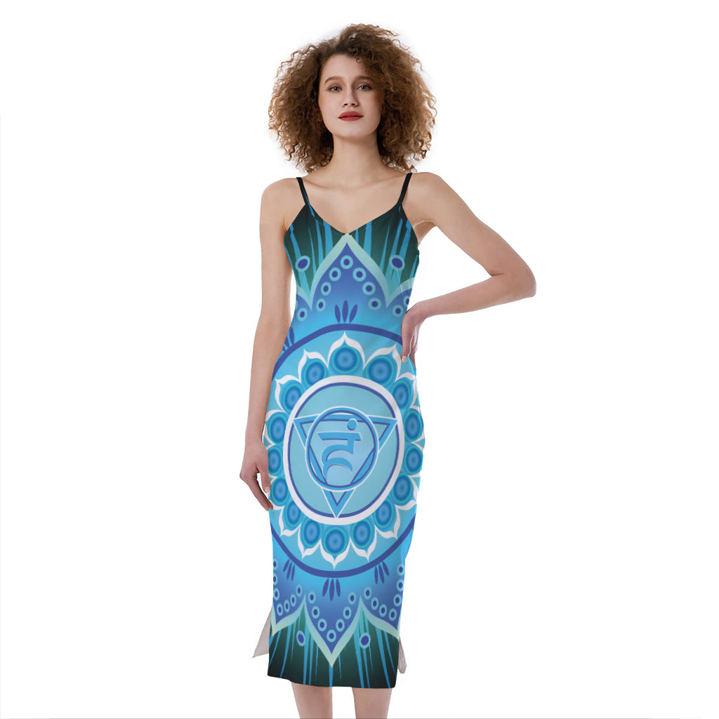Vishuddha Chakra Mandala Print Slim Fit Midi Cami Dress