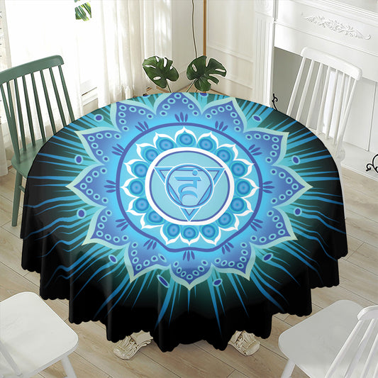 Vishuddha Chakra Mandala Print Waterproof Round Tablecloth