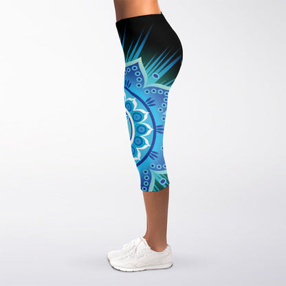 Vishuddha Chakra Mandala Print Women's Capri Leggings
