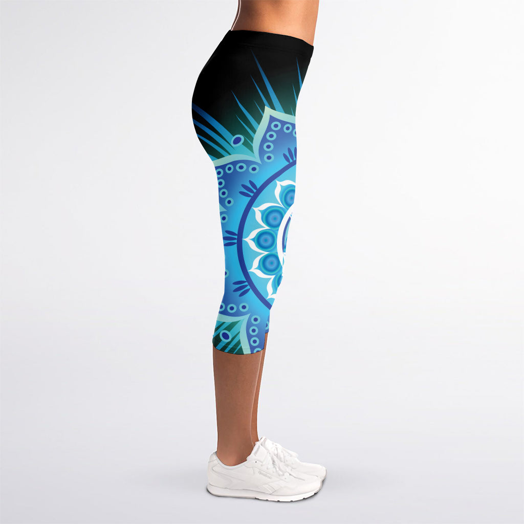 Vishuddha Chakra Mandala Print Women's Capri Leggings
