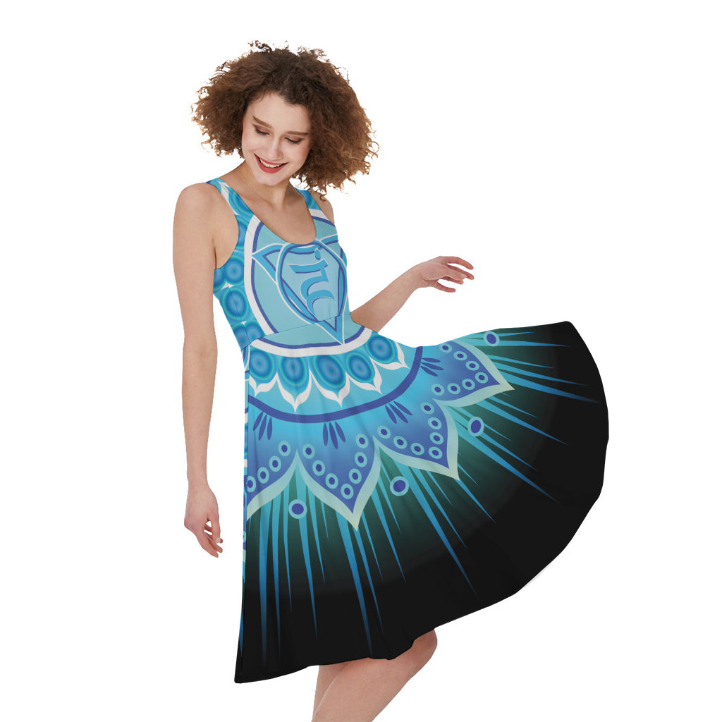 Vishuddha Chakra Mandala Print Women's Sleeveless Dress