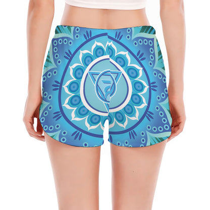 Vishuddha Chakra Mandala Print Women's Split Running Shorts