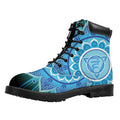 Vishuddha Chakra Mandala Print Padded Collar Lace Up Boots