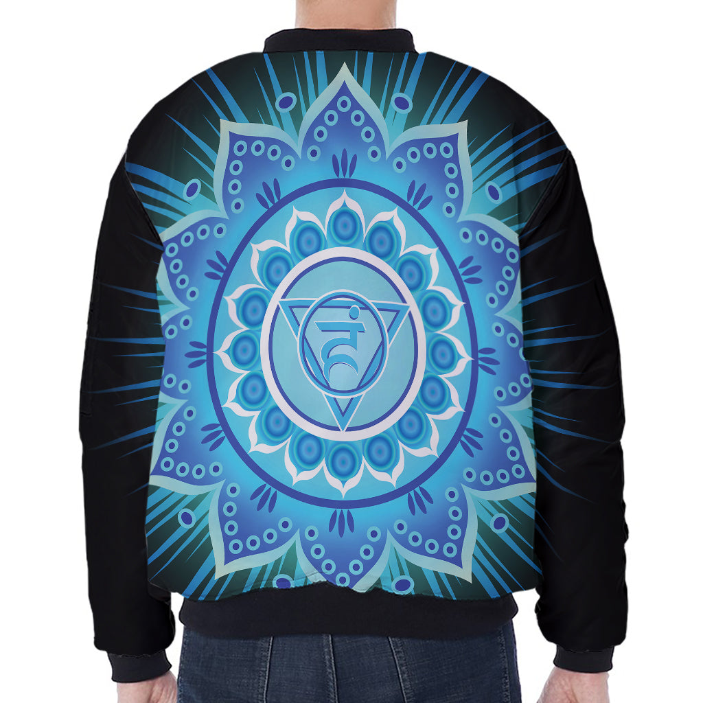 Vishuddha Chakra Mandala Print Zip Sleeve Bomber Jacket