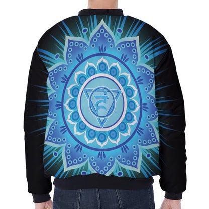 Vishuddha Chakra Mandala Print Zip Sleeve Bomber Jacket