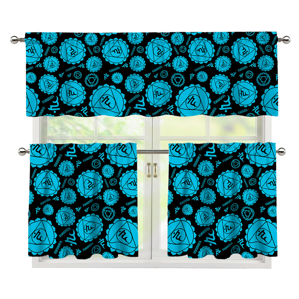 Vishuddha Chakra Pattern Print 3 Piece Kitchen Curtains