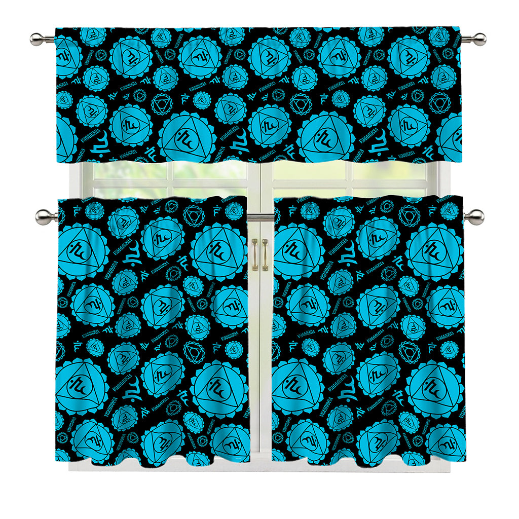 Vishuddha Chakra Pattern Print 3 Piece Kitchen Curtains