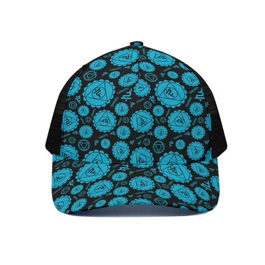 Vishuddha Chakra Pattern Print Black Mesh Trucker Cap