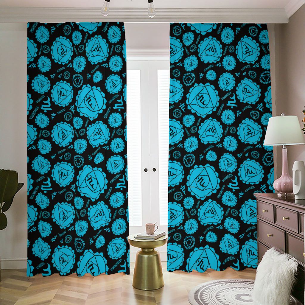 Vishuddha Chakra Pattern Print Blackout Pencil Pleat Curtains