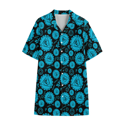 Vishuddha Chakra Pattern Print Cotton Hawaiian Shirt