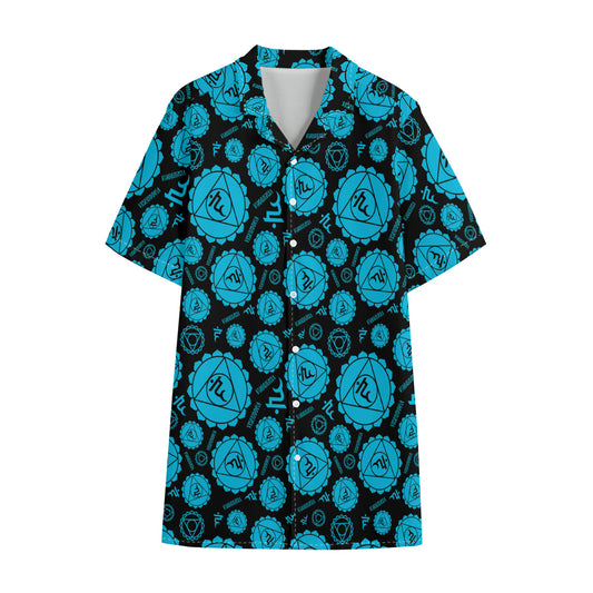 Vishuddha Chakra Pattern Print Cotton Hawaiian Shirt
