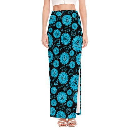Vishuddha Chakra Pattern Print High Slit Maxi Skirt