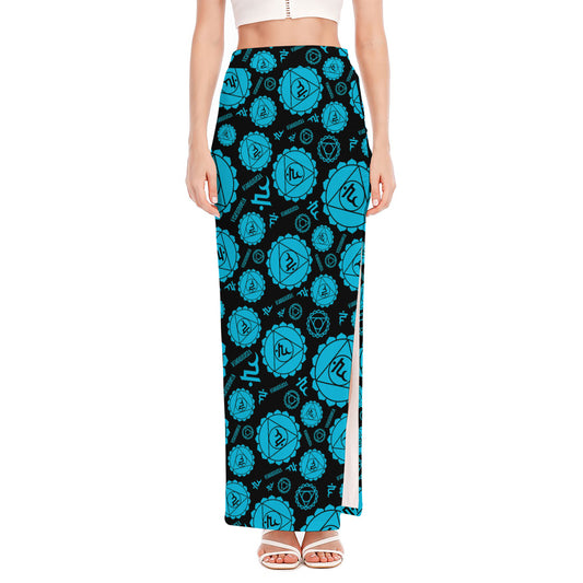 Vishuddha Chakra Pattern Print High Slit Maxi Skirt