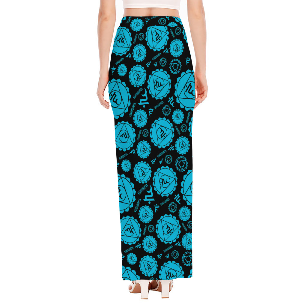 Vishuddha Chakra Pattern Print High Slit Maxi Skirt