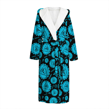 Vishuddha Chakra Pattern Print Hooded Bathrobe