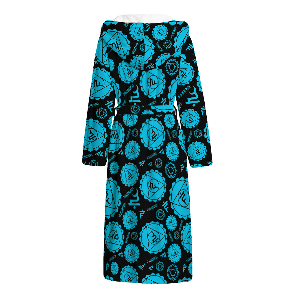Vishuddha Chakra Pattern Print Hooded Bathrobe