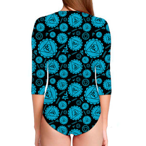 Vishuddha Chakra Pattern Print Long Sleeve Swimsuit