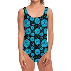 Vishuddha Chakra Pattern Print One Piece Swimsuit