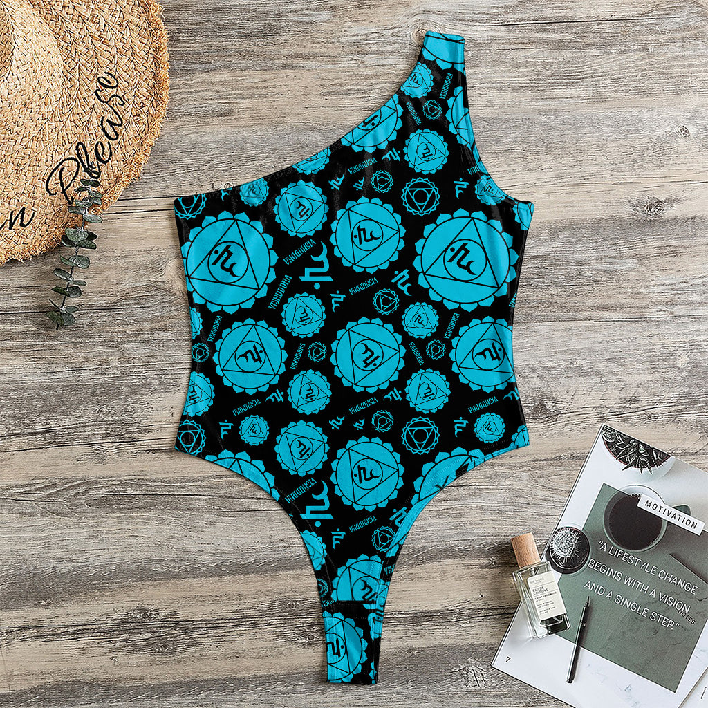 Vishuddha Chakra Pattern Print One Shoulder Bodysuit