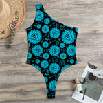 Vishuddha Chakra Pattern Print One Shoulder Bodysuit