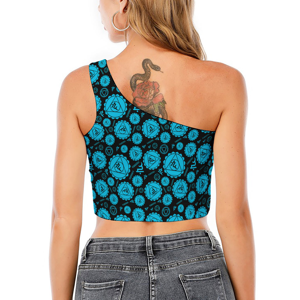 Vishuddha Chakra Pattern Print One Shoulder Crop Top