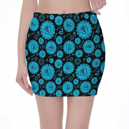 Vishuddha Chakra Pattern Print Pencil Mini Skirt