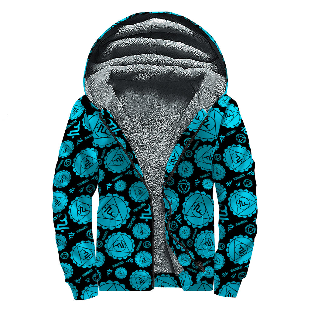 Vishuddha Chakra Pattern Print Sherpa Lined Zip Up Hoodie