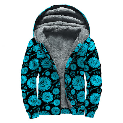 Vishuddha Chakra Pattern Print Sherpa Lined Zip Up Hoodie