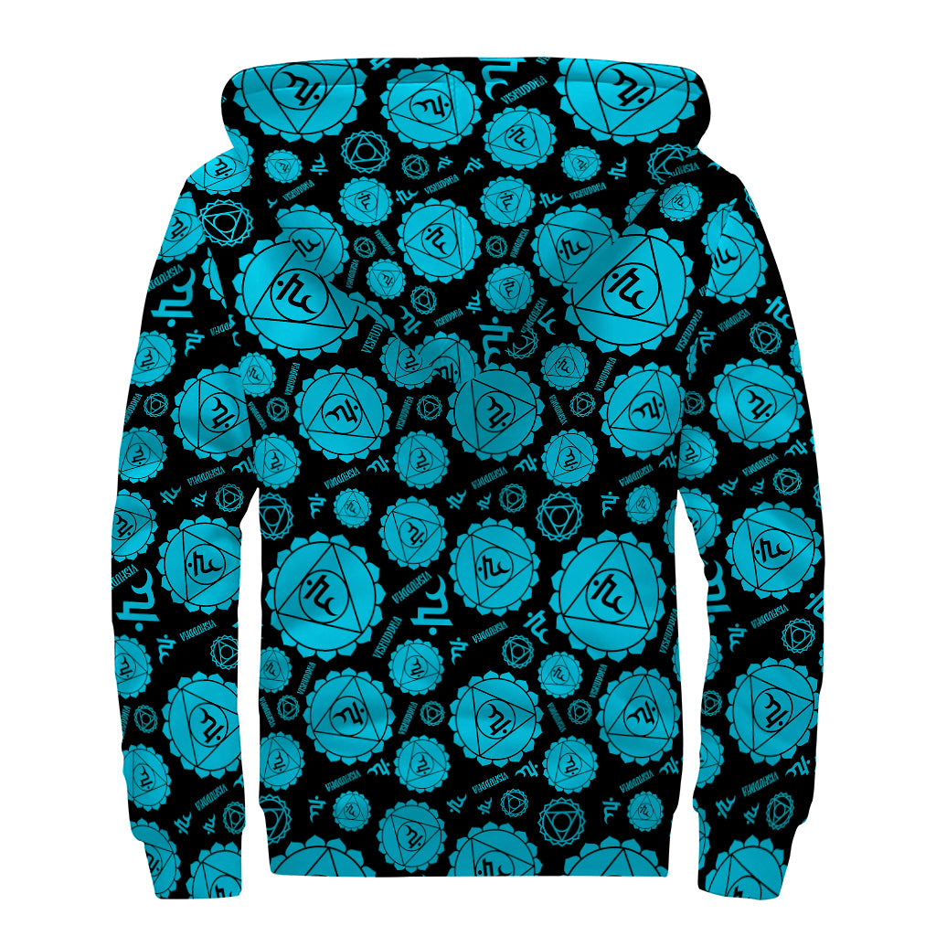 Vishuddha Chakra Pattern Print Sherpa Lined Zip Up Hoodie